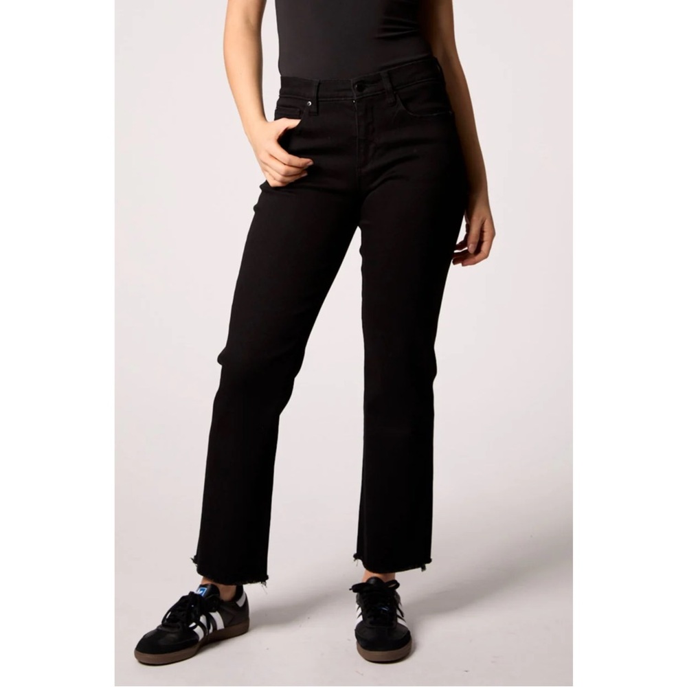 Blue Revival Quinn Mid Rise Straight Leg Raw‎ Hem Recycled Denim Jeans Black 30